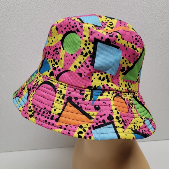 The Unbranded Brand Accessories - Retro Colorful Bucket Hat Costume Sun Cap Festival Rave Fun Geometric 80s 90s